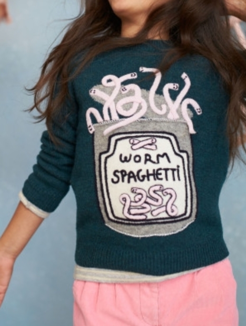 Mini Boden X Roald Dahl Worm Spaghetti Sweater - Size 7-8Y